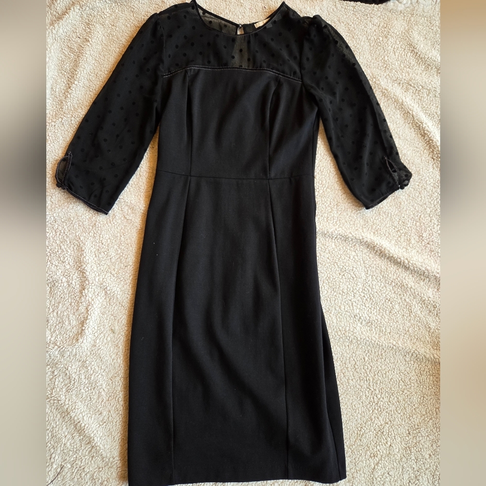 Boden Black Ponte Midi Dress With Polka Dot Tulle